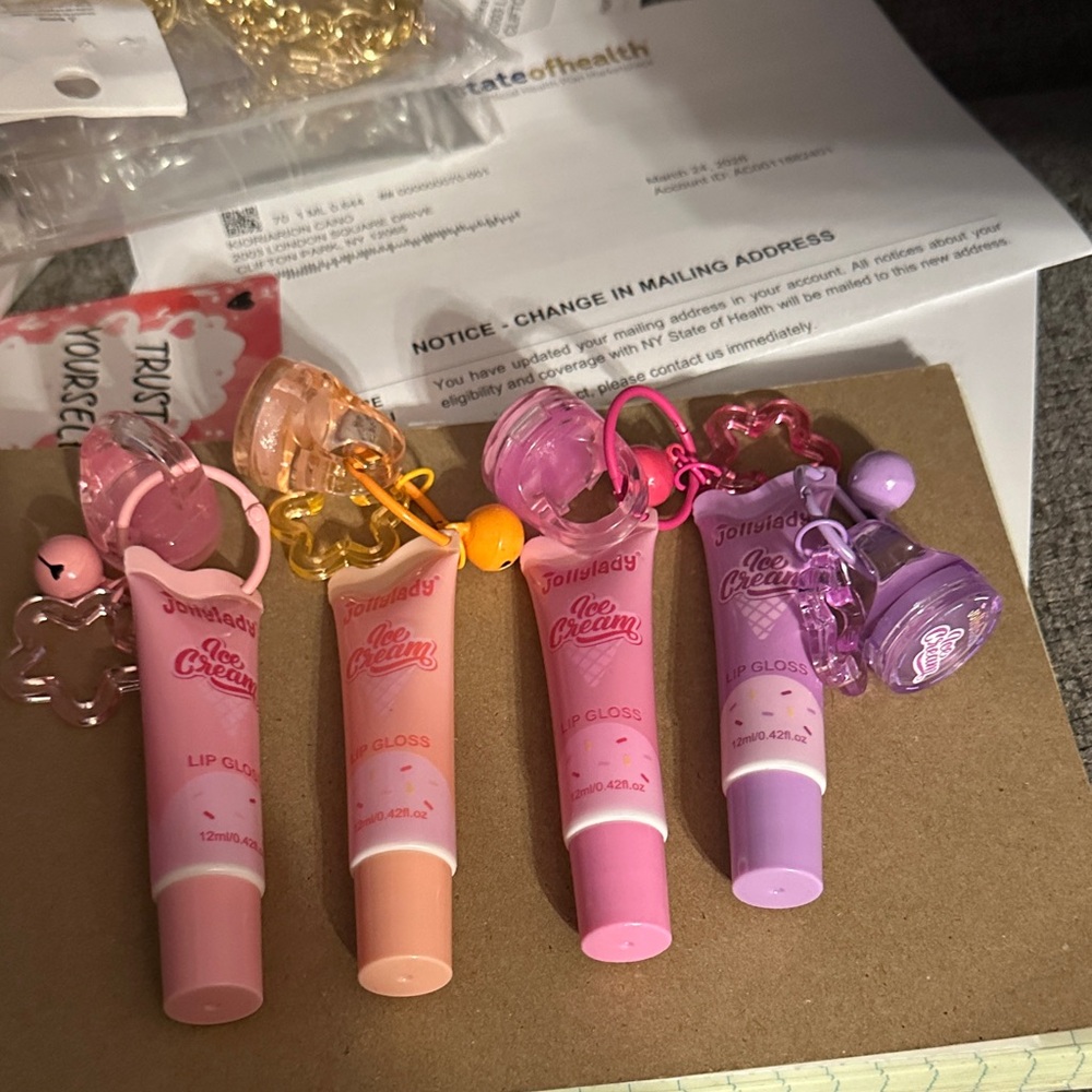 Jollibady Ice Cream Lip Gloss Set — Pastel Pink, Peach, Lilacl, Light pink